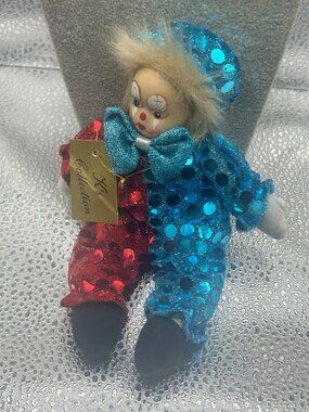 Vintage K's Collection Glass Face Red and Blue Clown Doll